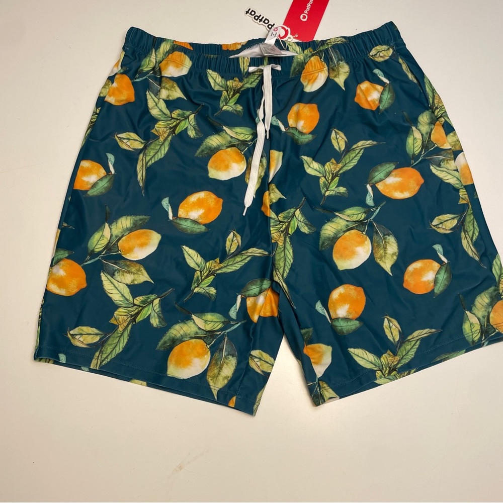 NWT PatPat Orange and Green Swim Trunks Vibrant Citrus Design XL